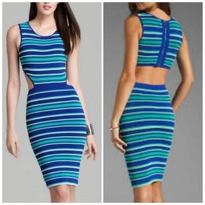 TORN by RONNY KOBO Cutout Bodycon Dress Textured Double Knit Green Blue SIZE 0
